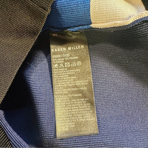 Karen Millen Blue Colorblock Striped Knit Bandage Style Bodycon Dress Size 1 XS - Picture 3 of 16